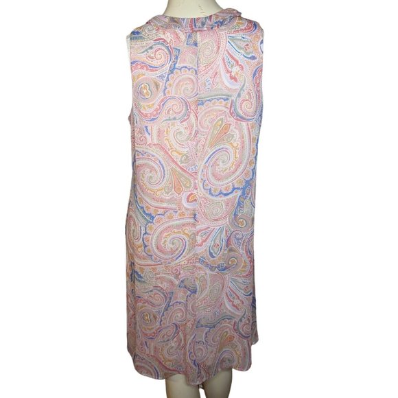 Tommy Hilfiger sleeveless ruffle collar Pastel Paisley Summer Shift Dress L - Picture 3 of 12